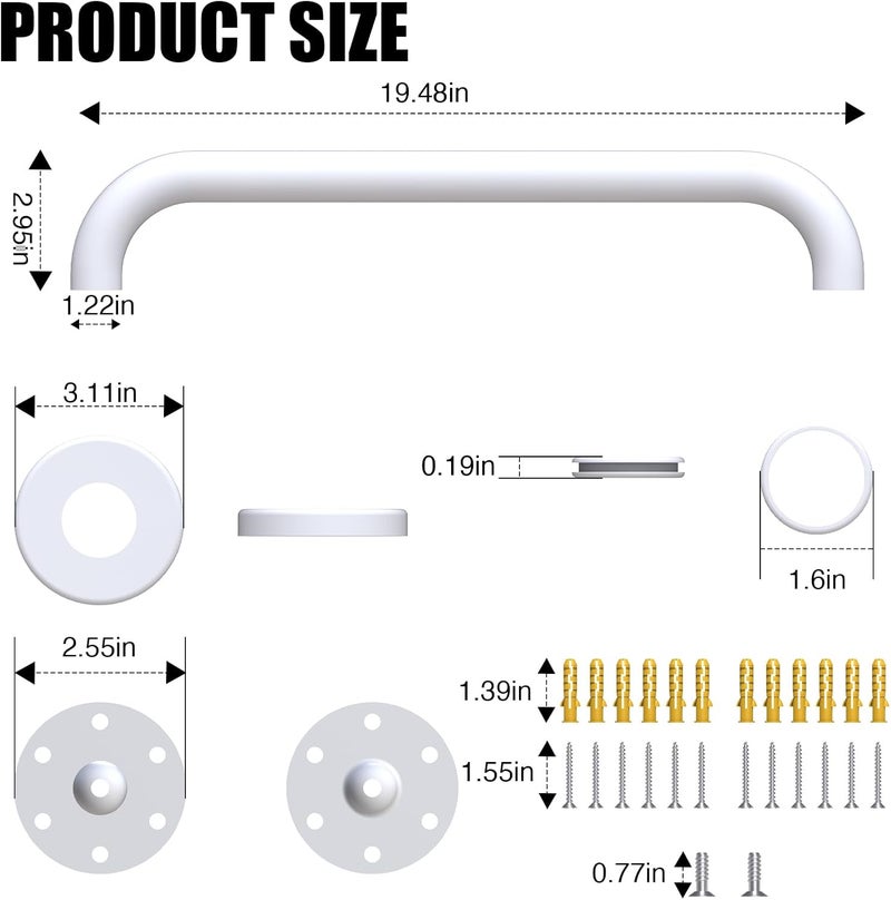 ROTHLEY 18 Inch Bathroom Safety Grab Bar: Matte White Shower Grab Bars with Concealed Screws for Elderly or Handicapped - Image 2